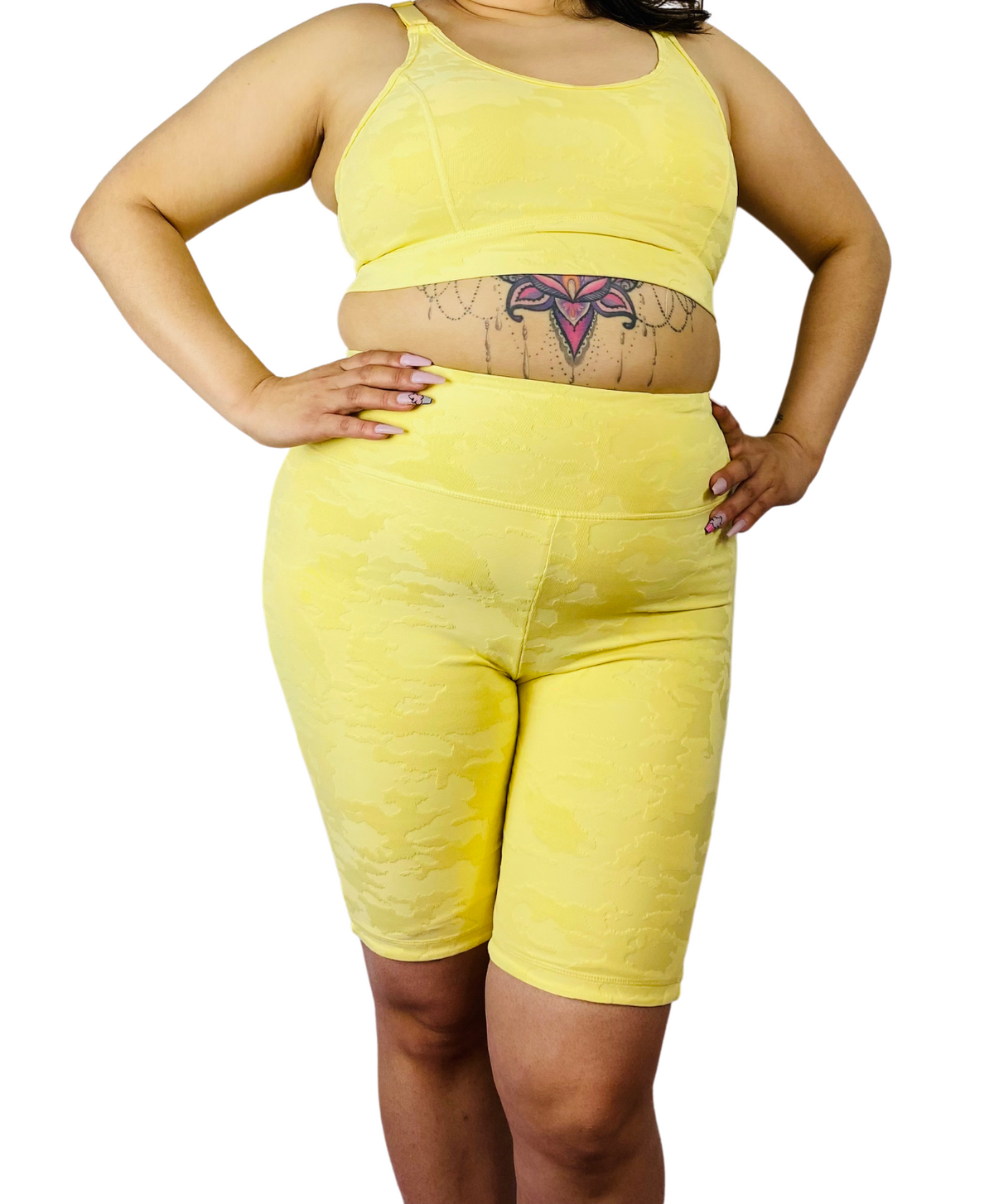 Lemonade Textured Camo Jacquard TACTEL® Peekaboo Back Adjustable Sports Bra